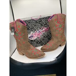 Blazin Roxx Youth Sz 6 Pink Floral Brown Snip Toe Western Cowboy Boots